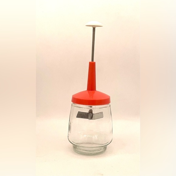 Retro Federal Housewares Orange Nut Chopper Push Top Vegetables Nuts Glass - Picture 9 of 9